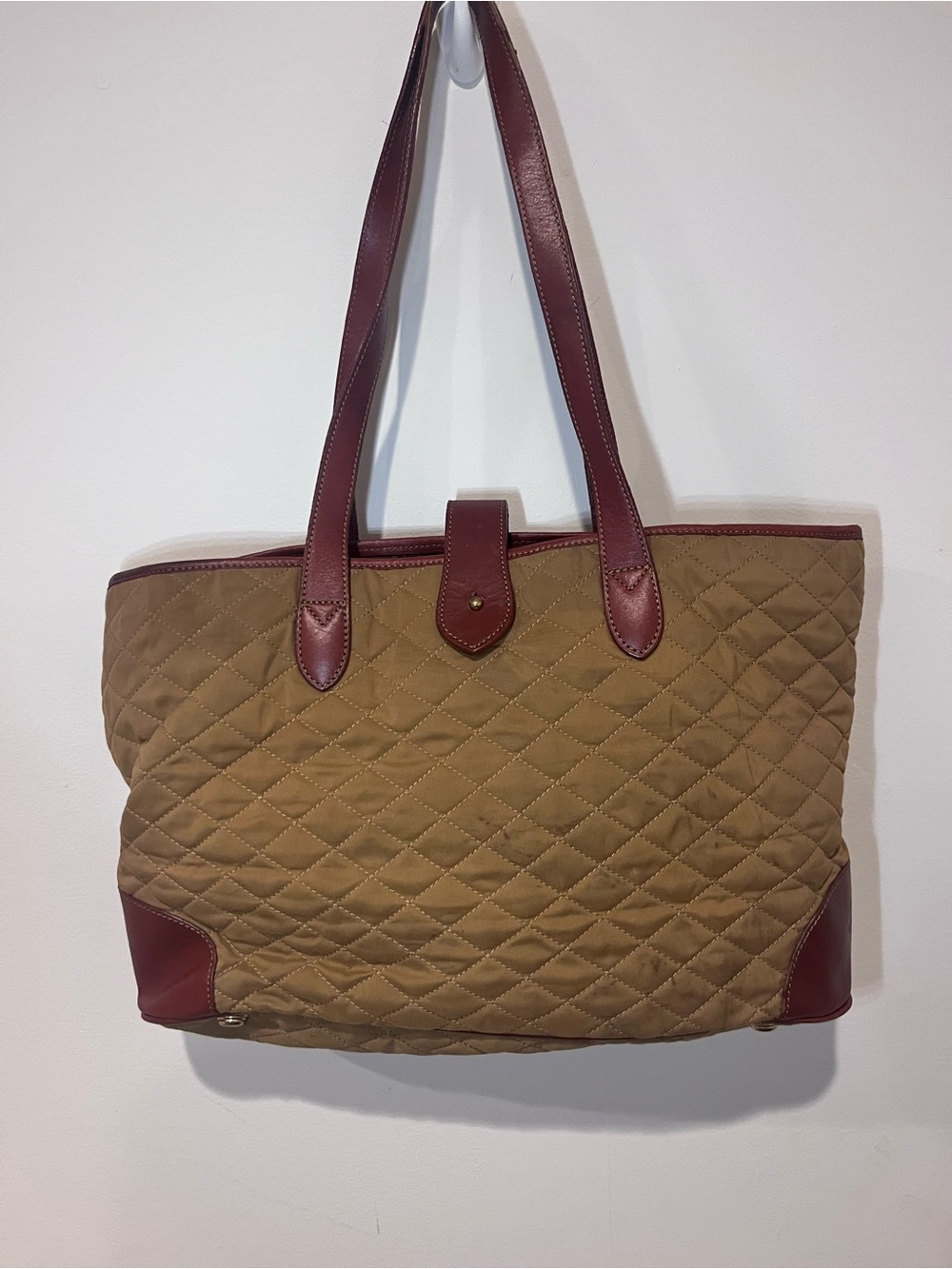 Orvis large fabric tote bag with leather trim